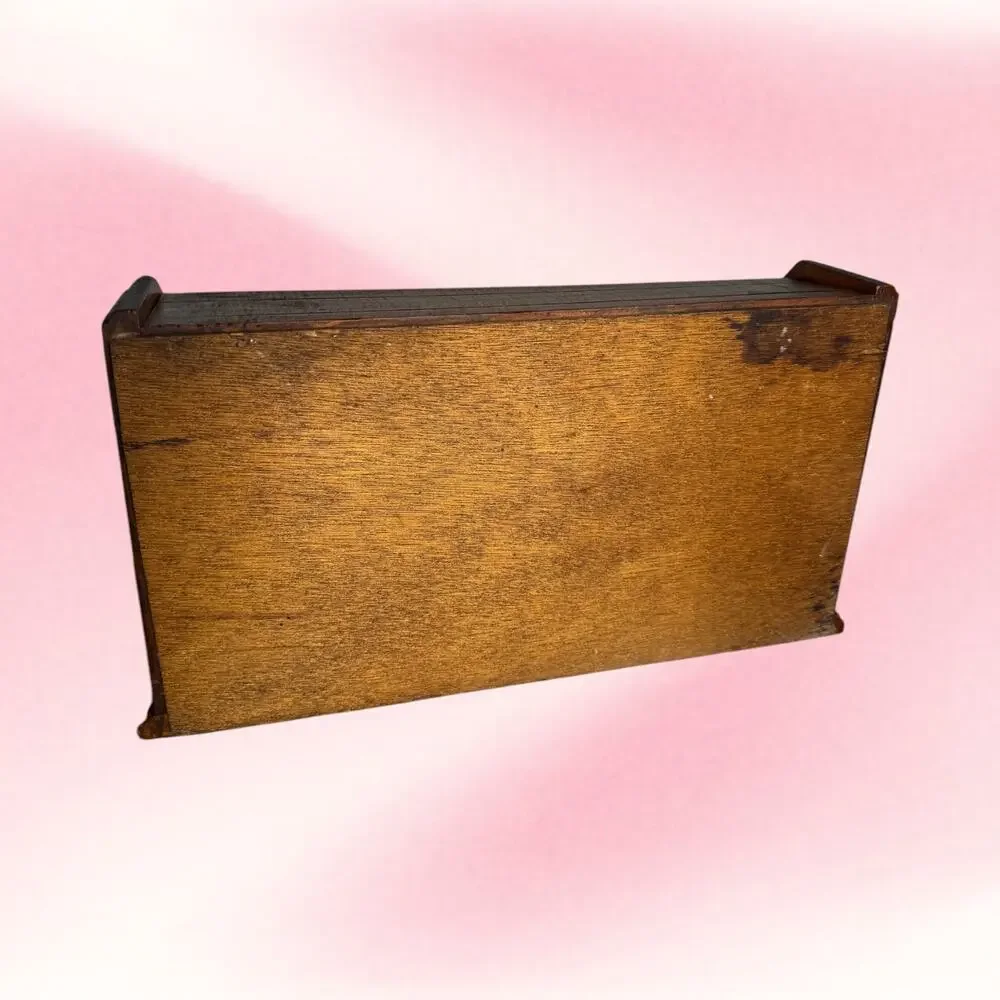 Vintage Wood Bread Box Oval Glass Window Strap Hinges Farmhouse Primitive